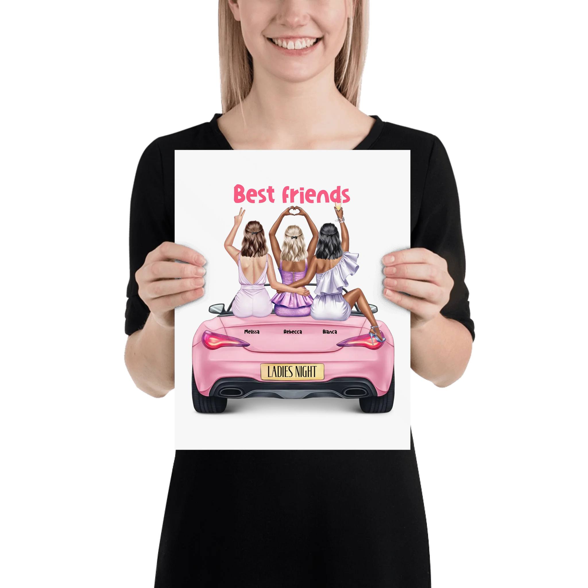Vegas Girls (1–3 names) – Personalized Wall Art (Poster or Framed) • Museum-Quality Print -  Custom Character Design