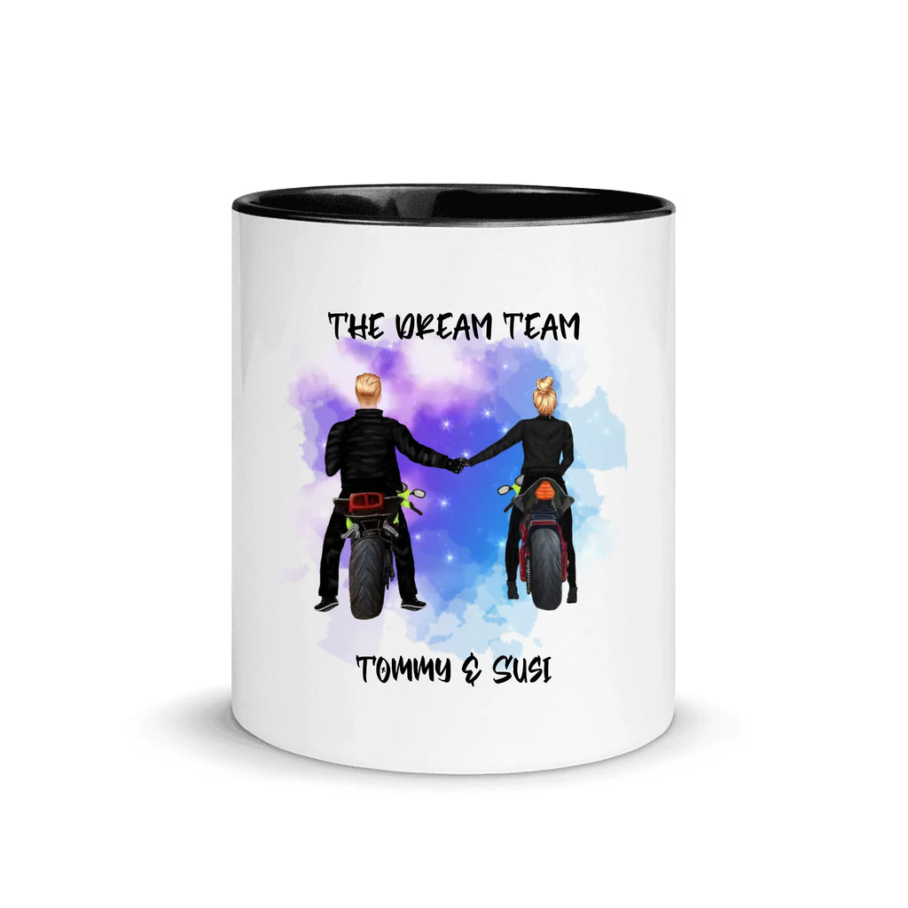 Biker Couple – Personalized Color Accent Mug – 11 oz • Custom Character Design