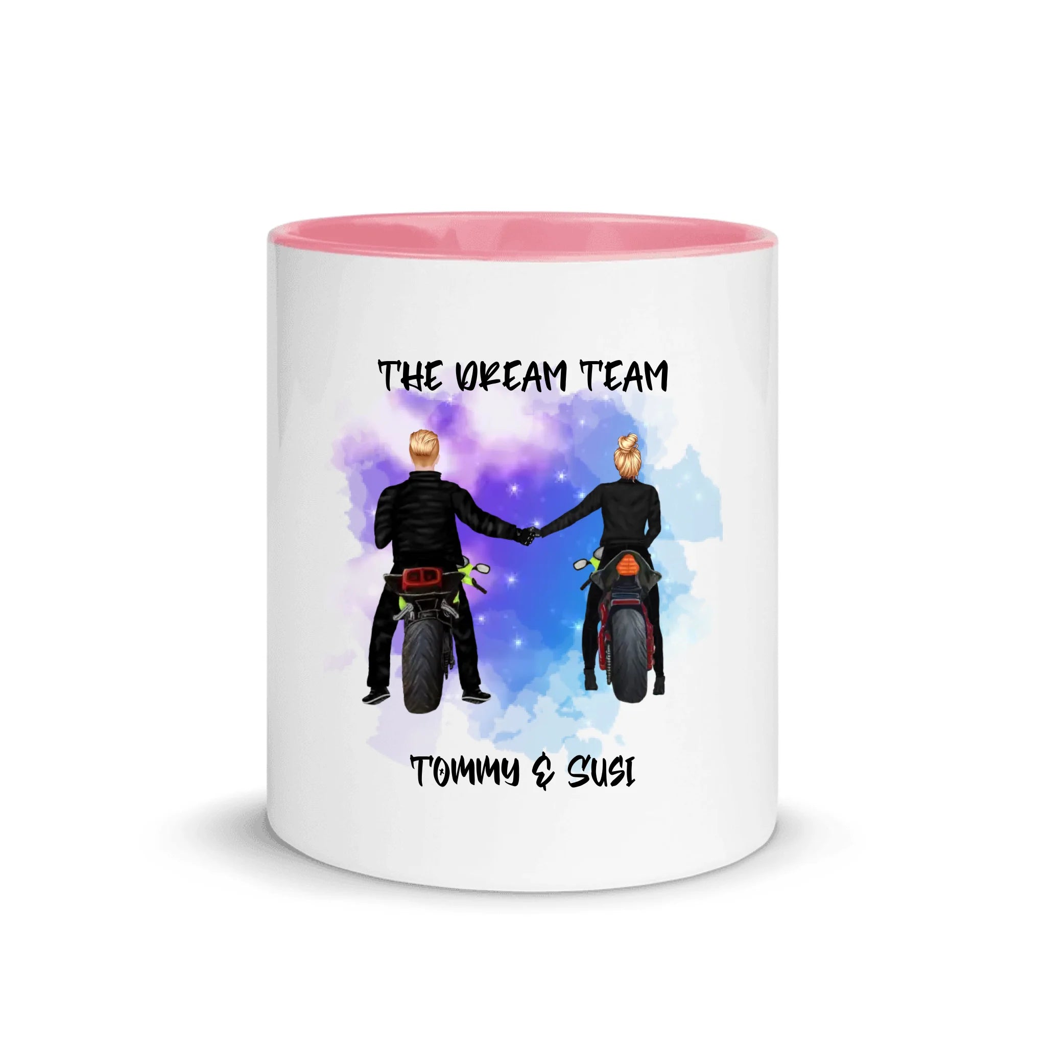Biker Couple – Personalized Color Accent Mug – 11 oz • Custom Character Design