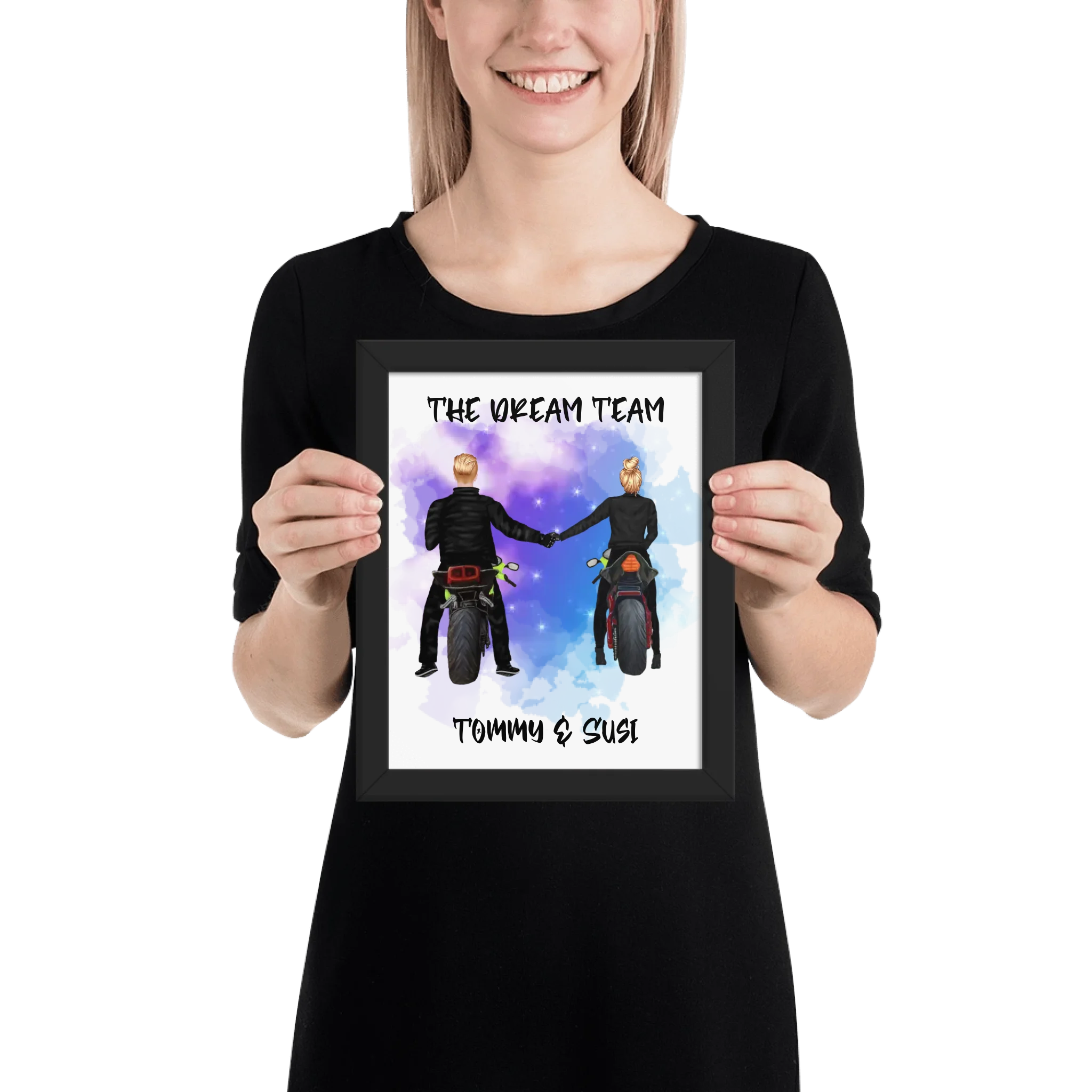 Biker Couple – Personalized Wall Art (Poster or Framed) • Museum-Quality Print - Custom Character Design