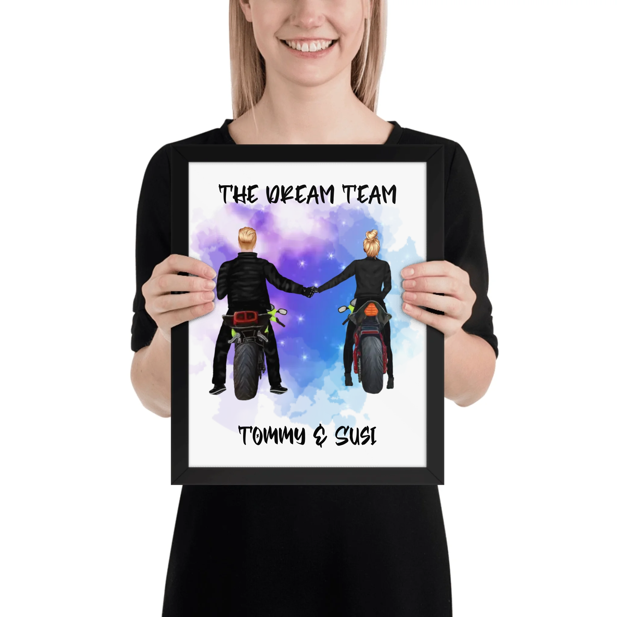 Biker Couple – Personalized Wall Art (Poster or Framed) • Museum-Quality Print - Custom Character Design