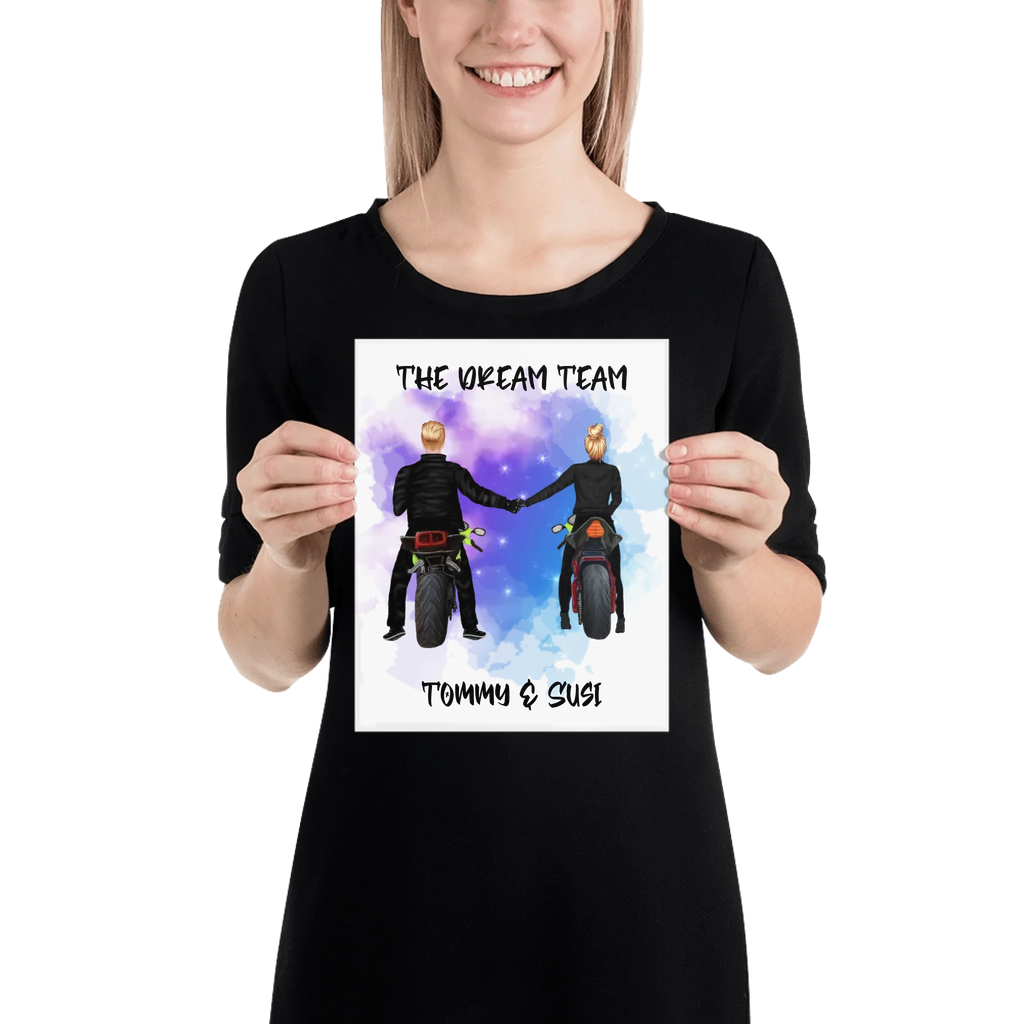 Biker Couple – Personalized Wall Art (Poster or Framed) • Museum-Quality Print - Custom Character Design