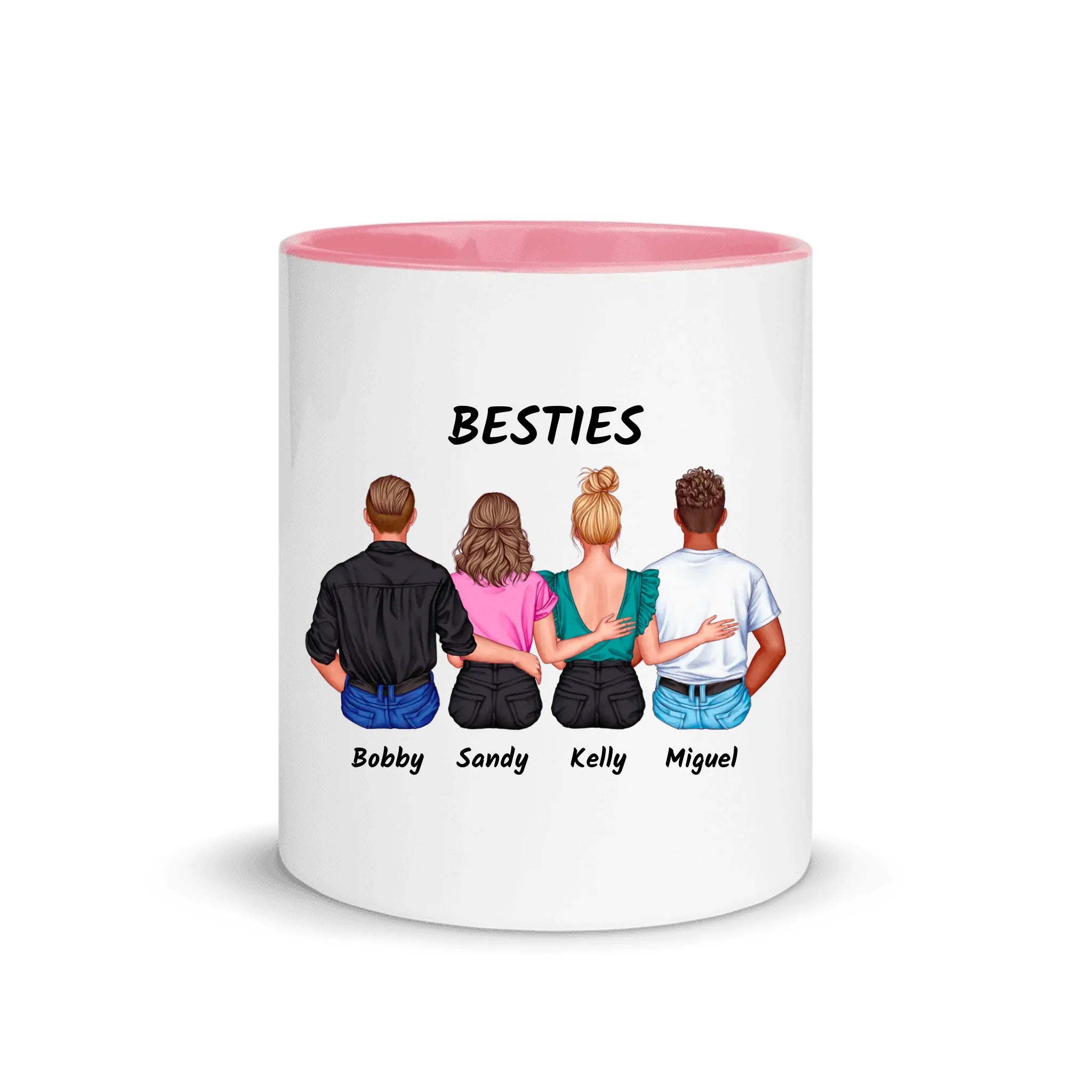 Friends & Couples (2-4 People) – Personalized Color Accent Mug – 11 oz • Custom Character Design